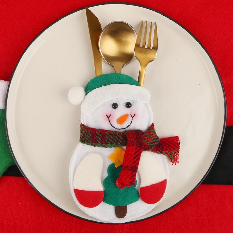 Santa Pocket Fork Knife Cutlery Holder Bag Christmas Snowman Elk Home Party Table Dinner New Year Decoration | Дом и сад