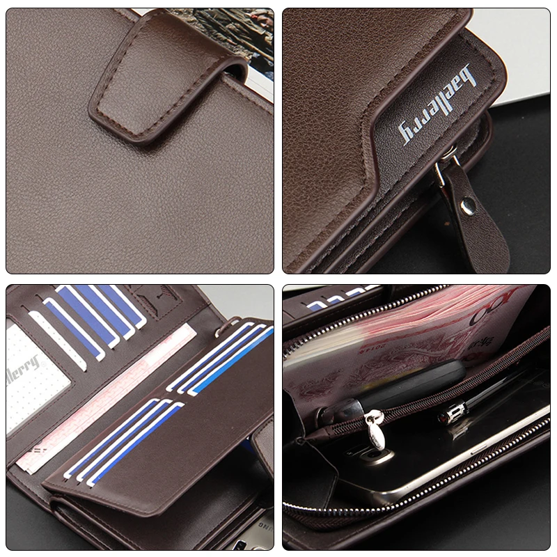 Длинный мужской кошелек из искусственной кожи известный бренд длинный держатель