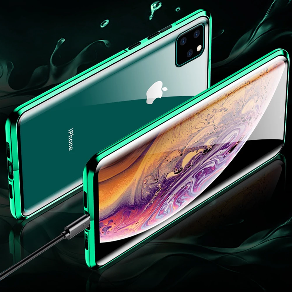 Магнитное закаленное стекло чехол для iPhone 11 Pro X XS MAX XR 8 7 металлический бампер Магнитный чехол для samsung Galaxy Note 10 S10 Plus