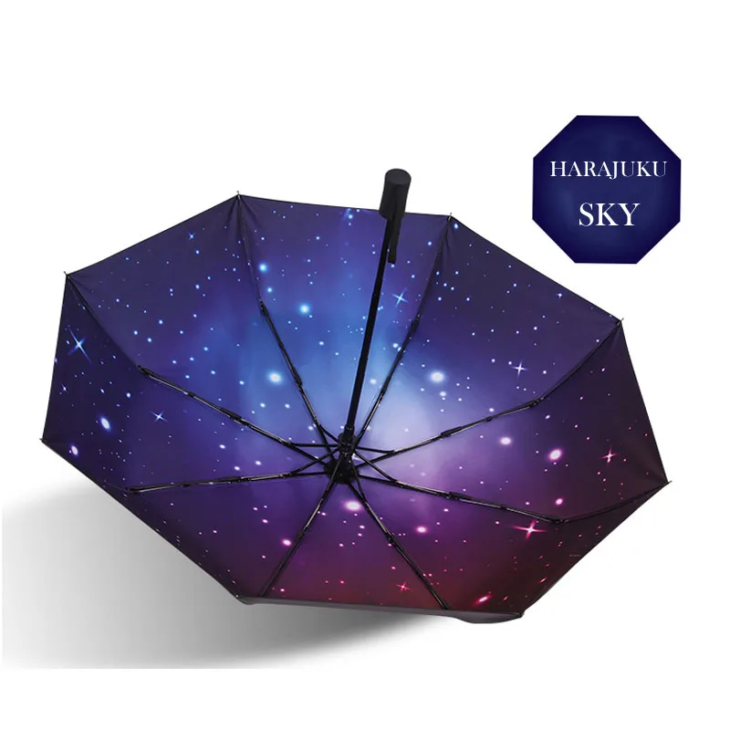 Женский складной зонт Galaxy Star Sky маленький карманный зонтик черного цвета