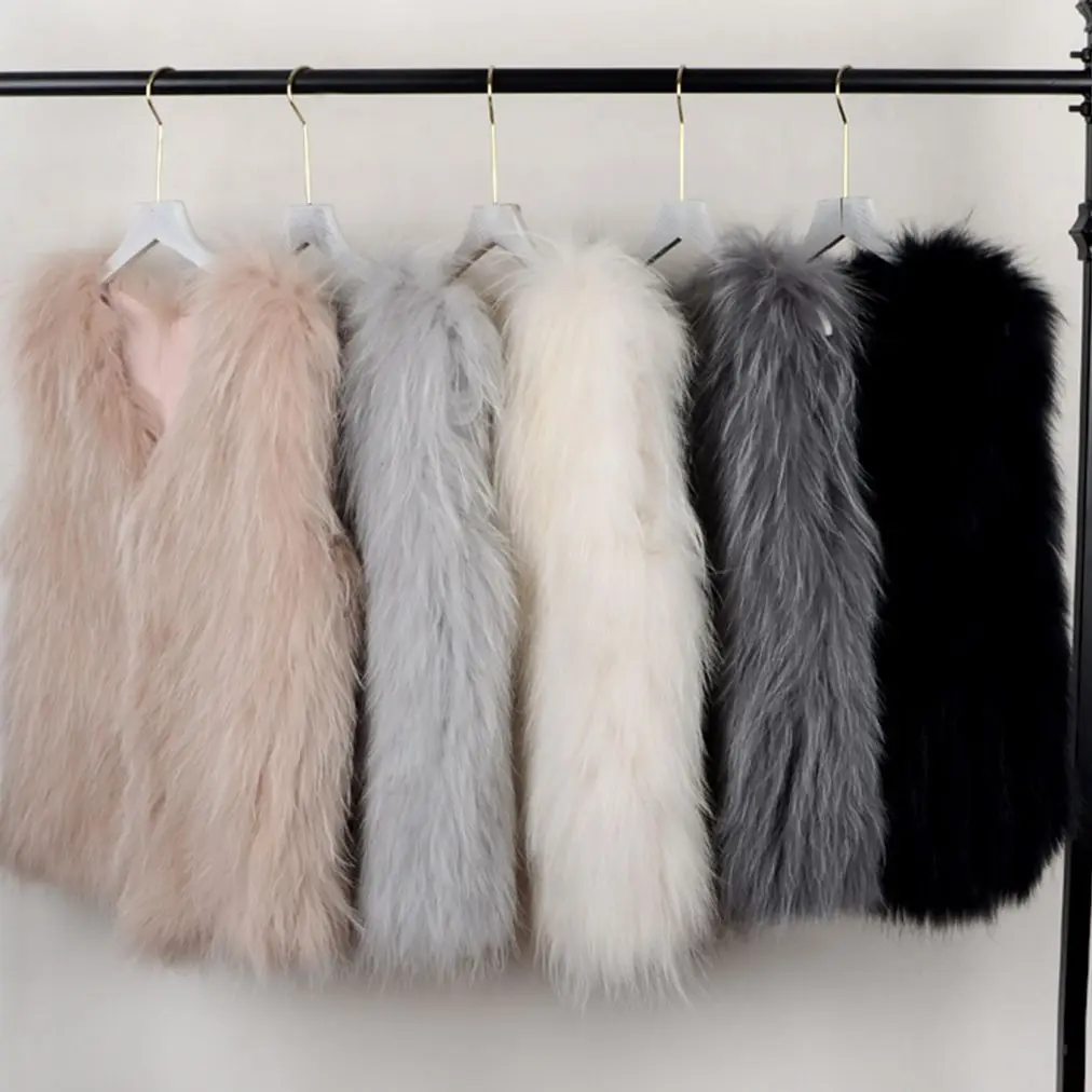 Raccoon fur woven vest ladies winter warm fur coat waistcoat vest short autumn waistcoat real animal fur