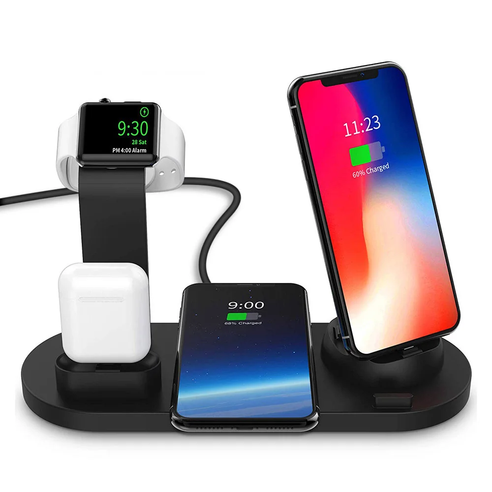 Black 3 in 1 Charging Dock Station Adaptor For Apple Watch Airpods Stand Wireless Charger iphone X XS MAX XR 8 Plus | Мобильные