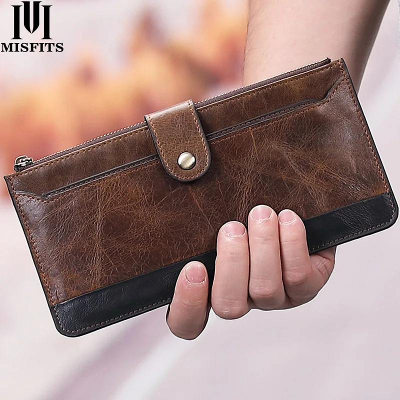 New Men's Genuine Leather Long Wallet Casual Business First Layer Cowhide Men's Bag Thin Clutch