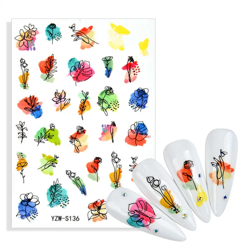 1 лист черная краска наклейка для ногтей Летняя тема фруктовый цветок алфавит