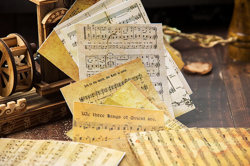 16pcs Vintage English Music Sheet Vellum Paper Pattern Pack for Scrapbooking Happy Planner Card Making Junk Journal Project
