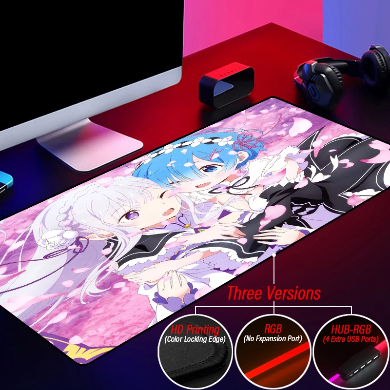 Оригинальный RGB пользовательский Re Zero игровой HD Коврик для мыши со светодиодной