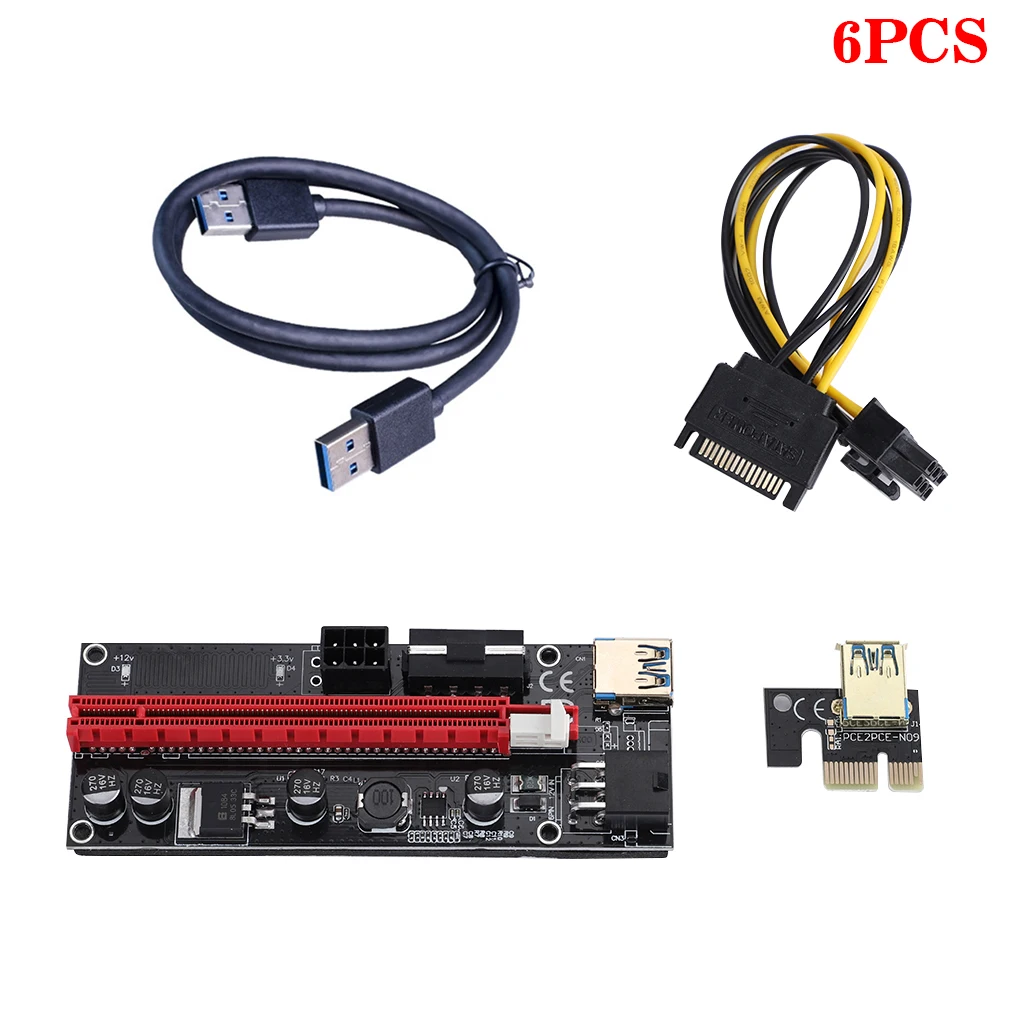 

6 pieces VER009C USB 3.0 PCI-E Riser VER 009S Express 1X 4x 8x 16x Extender Riser Adapter Card SATA 15pin to 6 pin Power Cable