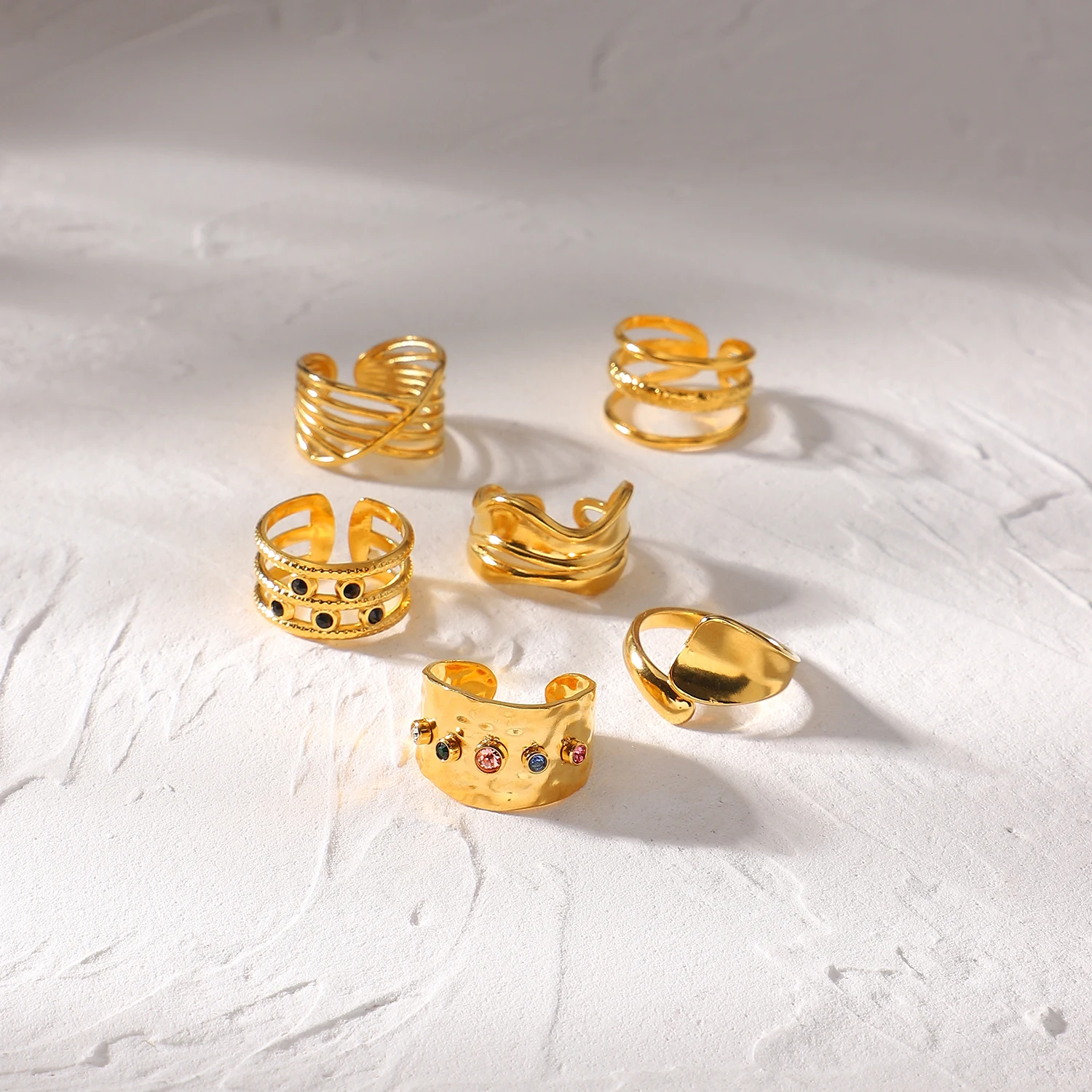 Комплект женских колец из нержавеющей стали с позолотой 18 карат | Украшения и