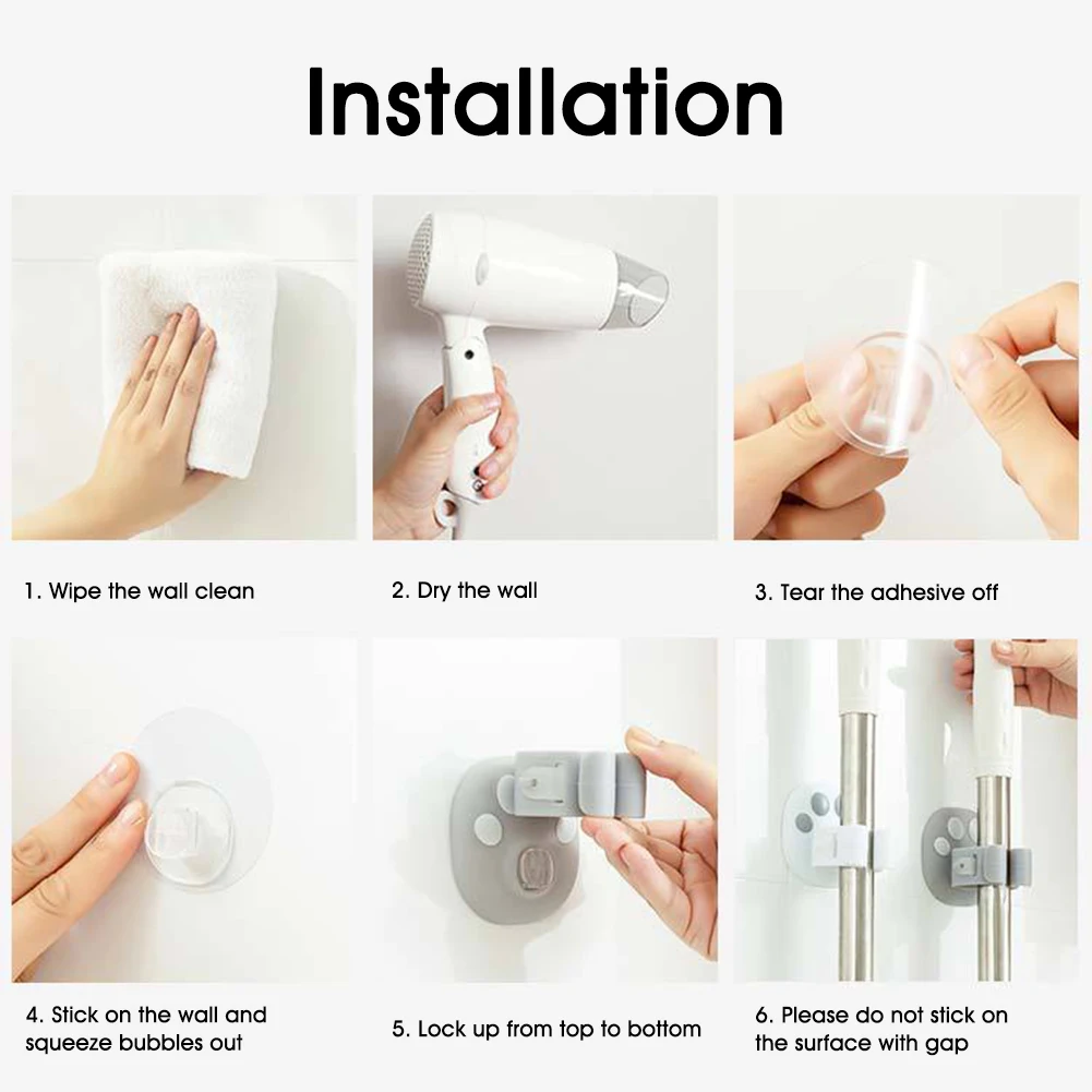 

Kitchen Bathroom Adhesive Multi-Purpose Hooks Wall Mounted Mop Organizer Holder RackBrush Broom Hanger Strong Hooks Organizer
