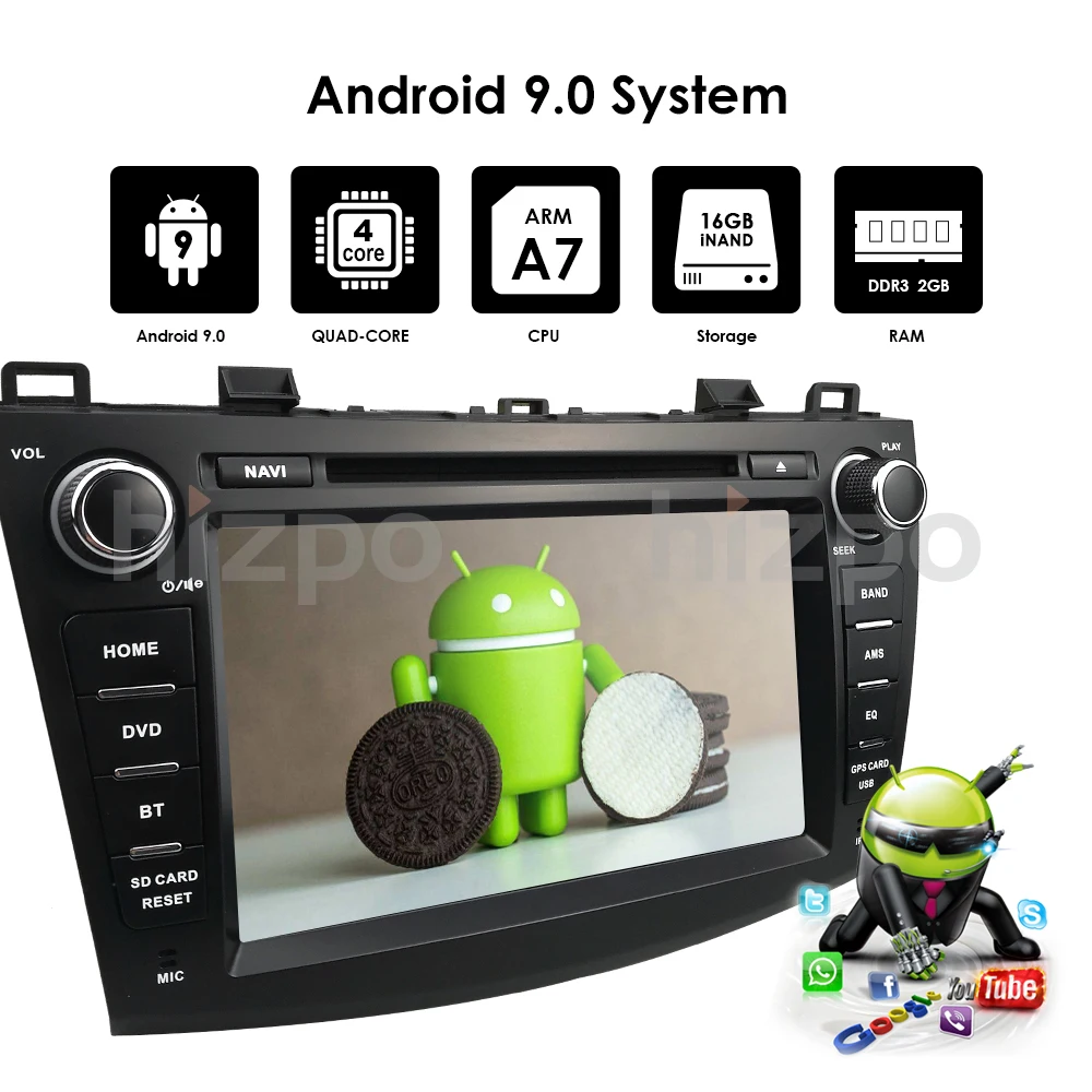 4G WIFI 2GB RAM Android9.0 Quad Core Car DVD Player GPS Navi Stereo Radio for MAZDA3 MAZDA 3 2010 2011 2012 2013 TPMS DAB DVR BT