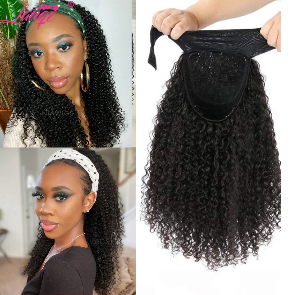 

LANQI Wholesale Bulk Headband Wig Afro Kinky Curly Human Hair Wig Brazilian Glueless Human Hair Scarf Wigs For Black Women