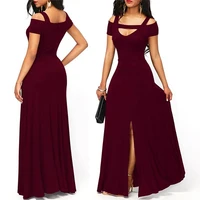 sexy womens dresses casual long maxi evening party beach long dress solid wine red black square collar summer costume
