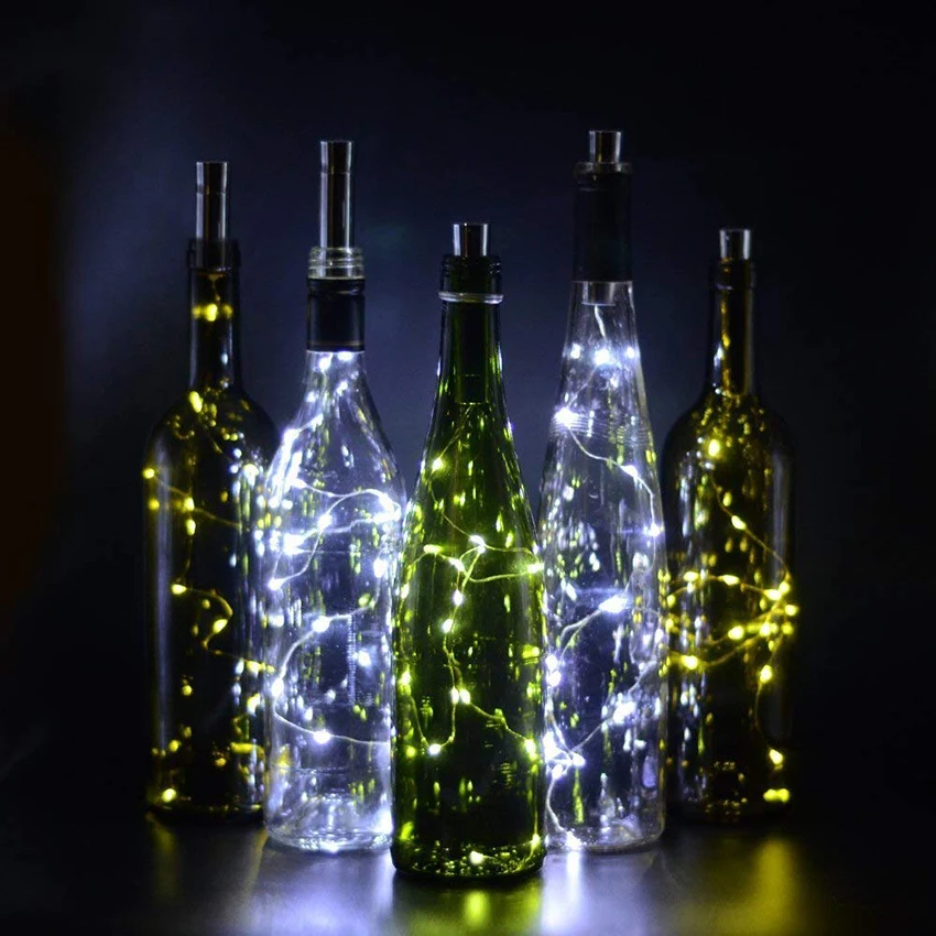 

10/15/20LED Wine Bottle Light Cork Shape Copper Wire LED String Lights AA Battery Xmas Wedding Party Holiday Decoration Lighting