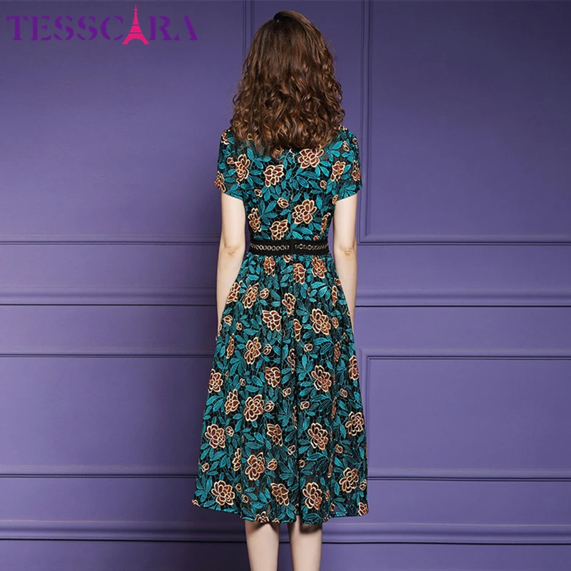 TESSCARA Women Summer Elegant Lace Dress Female Office Party Robe Femme Floral Designer High Quality Fashion A-Line Vestidos