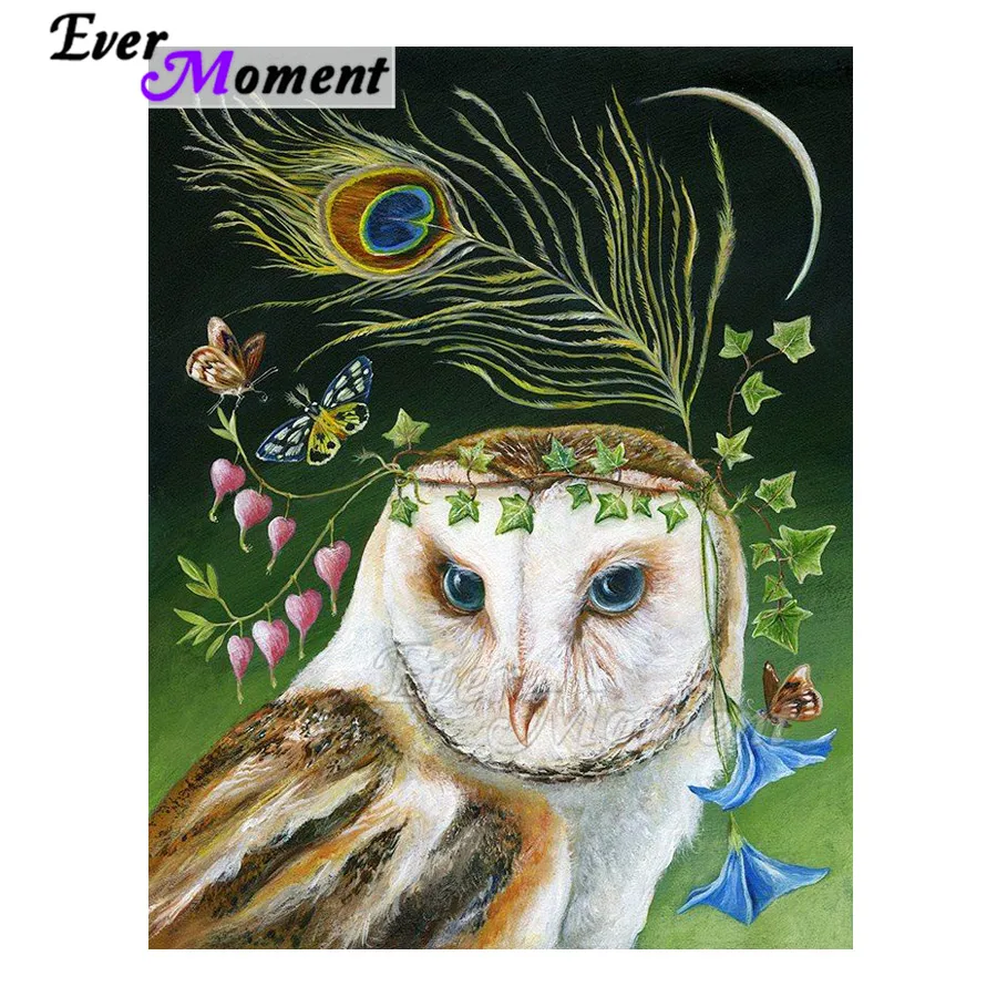 

Ever Moment Diamond Painting Owl Peacock Feather Decoration Home Cross Stitch Handmade Full Square Diamond Embroidery ASF1817