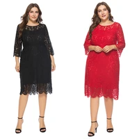 black formal lace dress women o neck plus size 6xl elegant red cut out lace vestioes three quarter sleeve party evening dresses