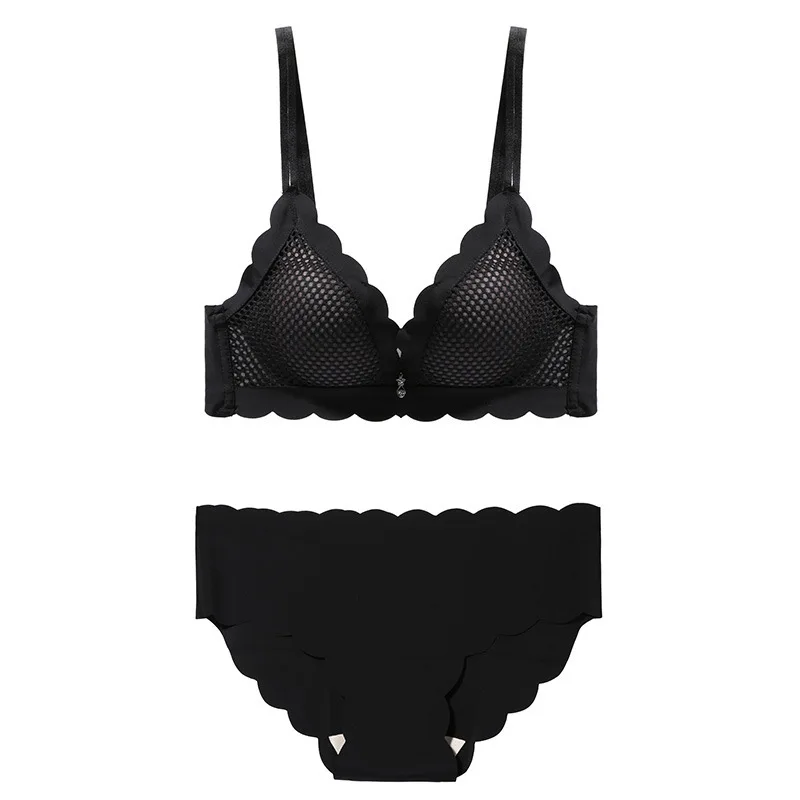 

Thin-Flounced GIRL'S Underwear Deep-V Pendant Push Up Non-Steel Ring Bra Set