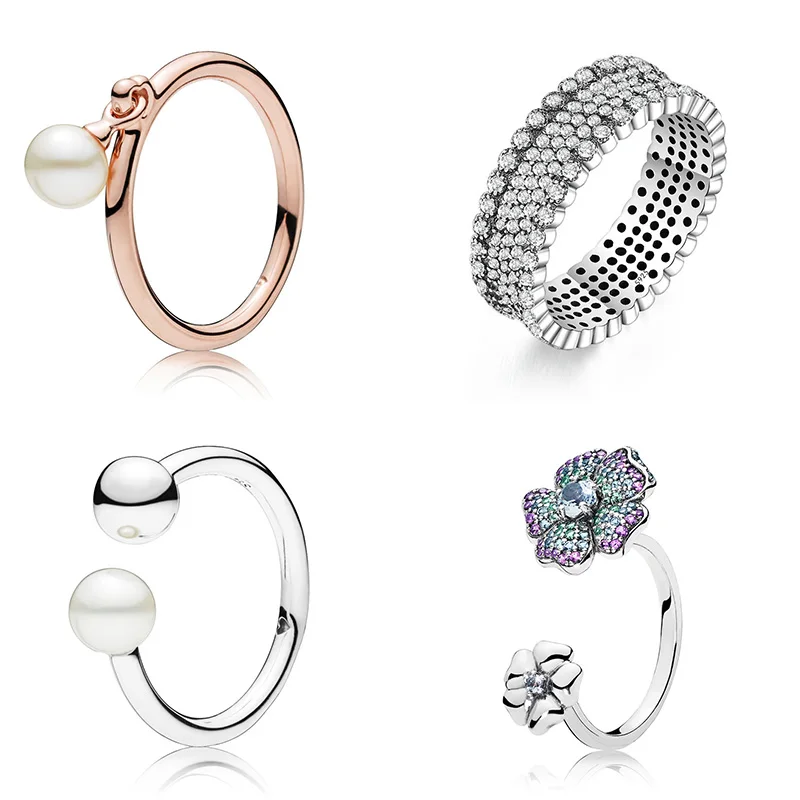 

Silver Color Ring Charms Diy Lotus Flower Full Crystal Finger Ring For Women Party Jewelry