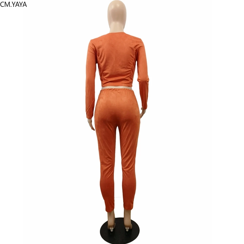 Женский замшевый комплект GL с длинным рукавом и V-образным вырезом укороченный