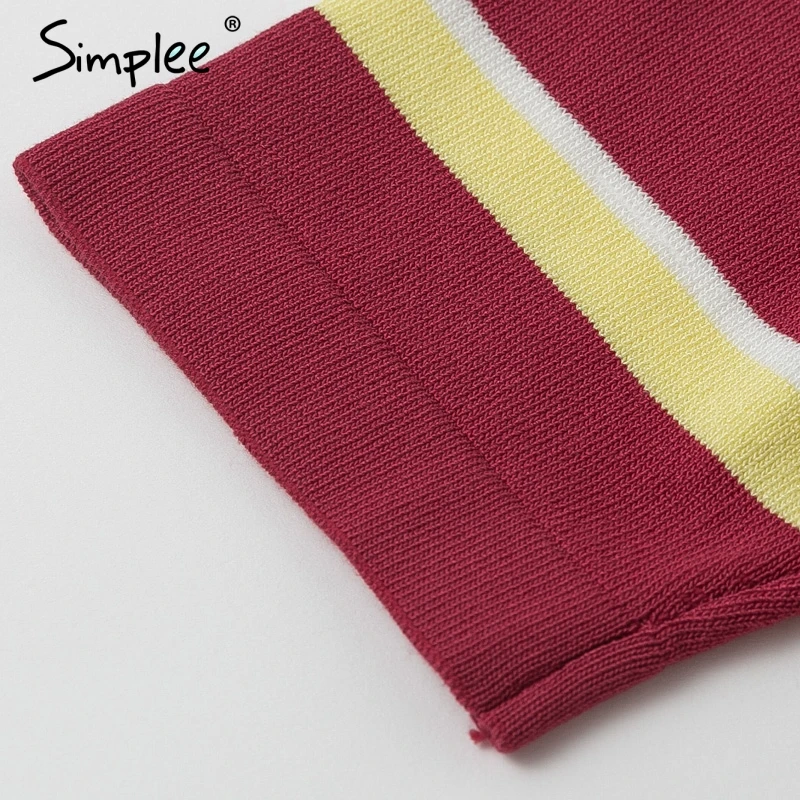 Simplee Красная полосой трикотажное облегающее женское платье с коротким рукавом