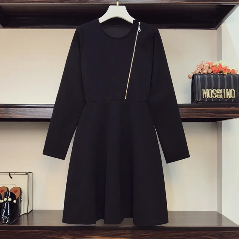 

Женское платье с длинным рукавом, круглым вырезом и молнией