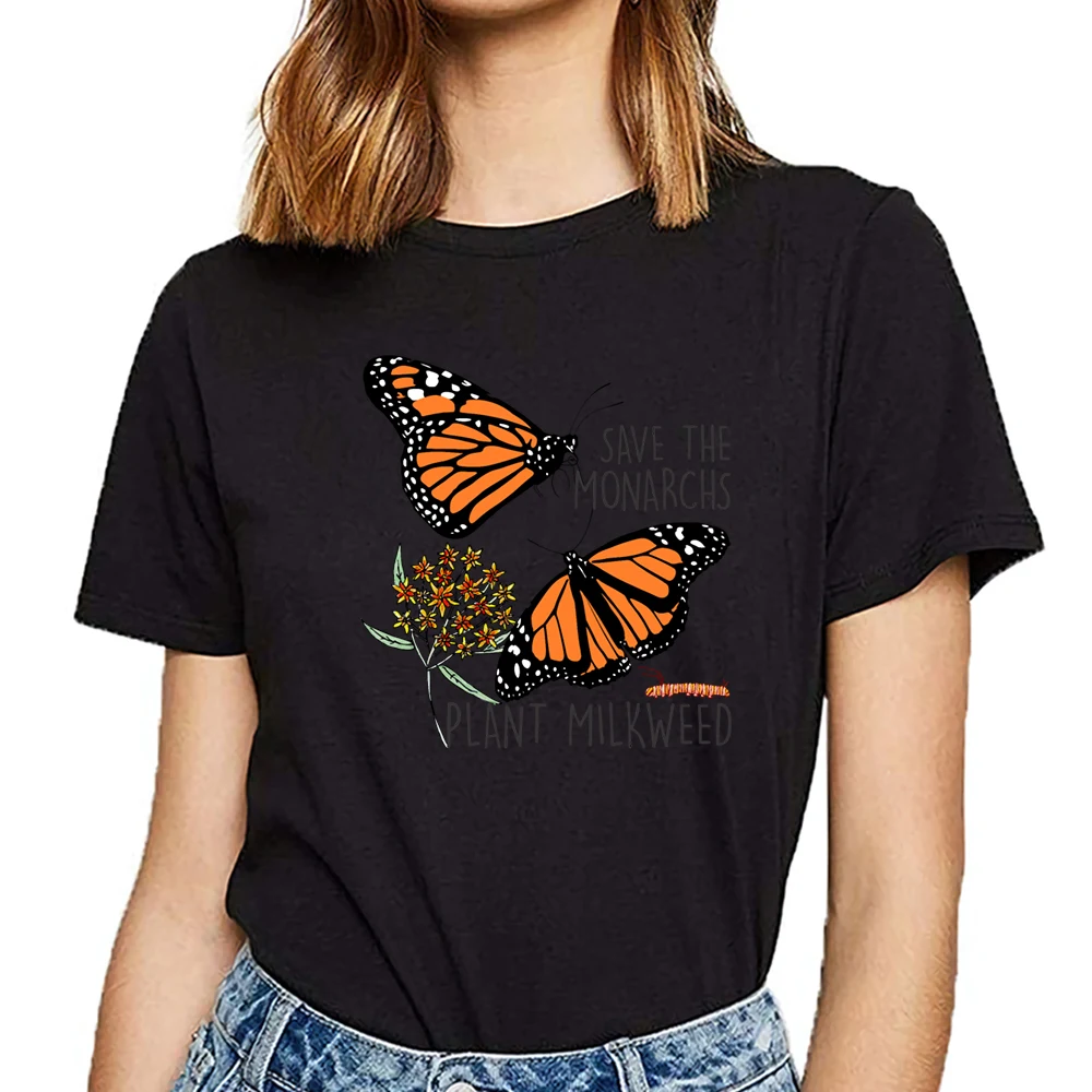 

Tops T Shirt monarchs butterflies milkweed Humor White Custom Female Women's T-shirt