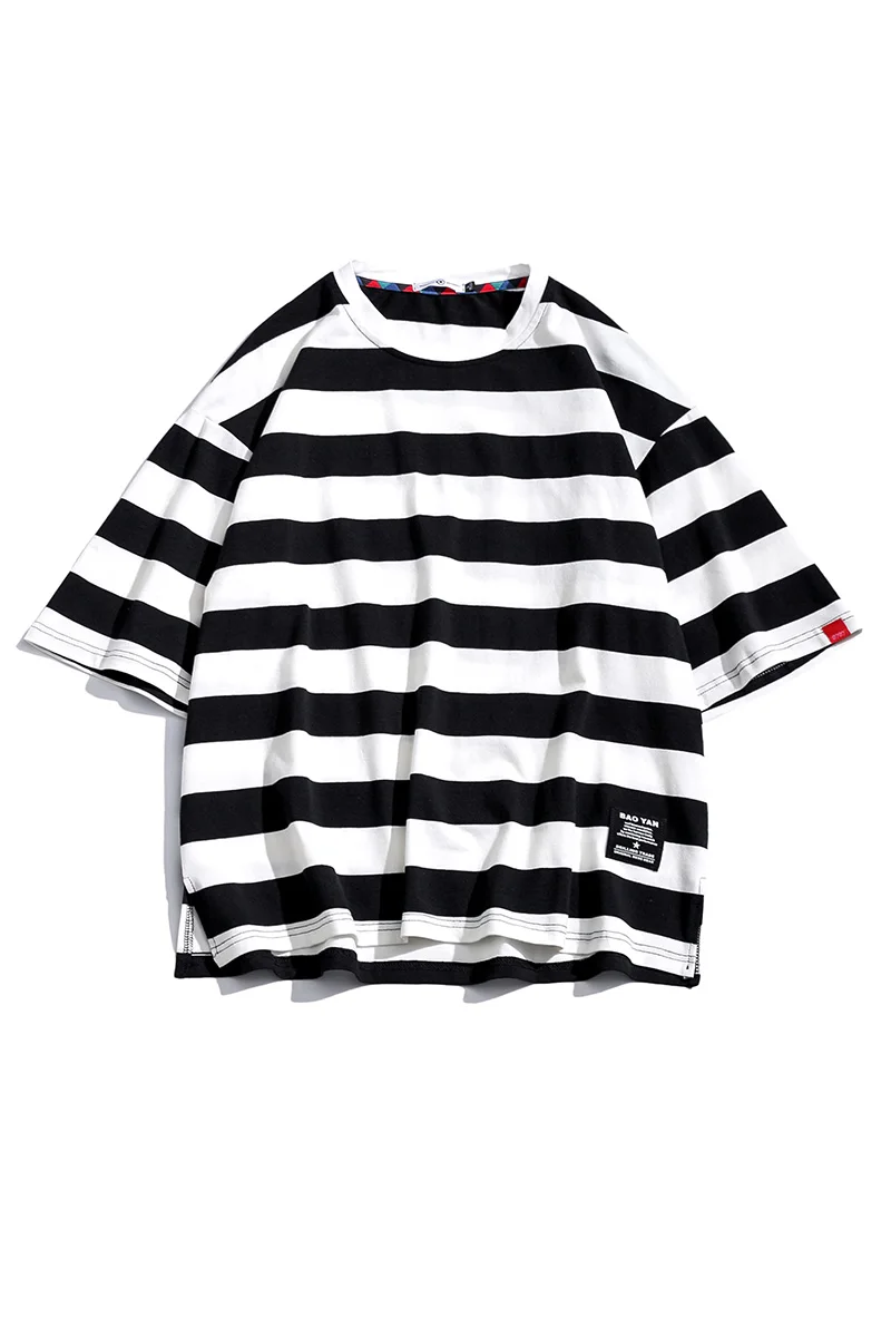 Men Top Casual Stripe Short Sleeve Men's Color Contrast Sleeves Mannen T-shirt Male T Shirts | Мужская одежда