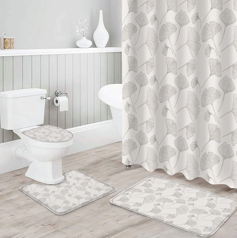 Листьев гинкго текстура розовый Ванная комната Шторы комплект набор ковриков