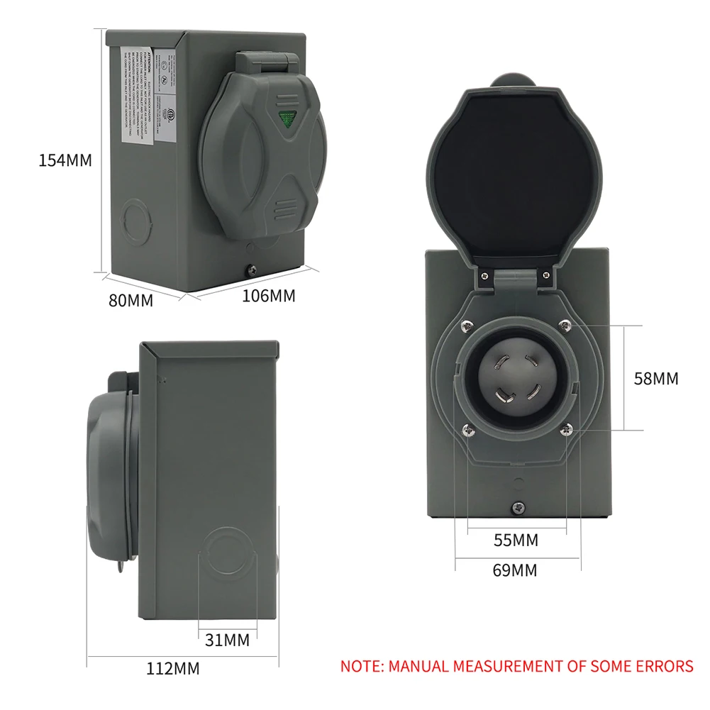 

Weatherproof 30A 4 3 Prong Generator Power Inlet Box Outdoor Use ETL CETL Listed Iron RV Swing Cover Power Socket