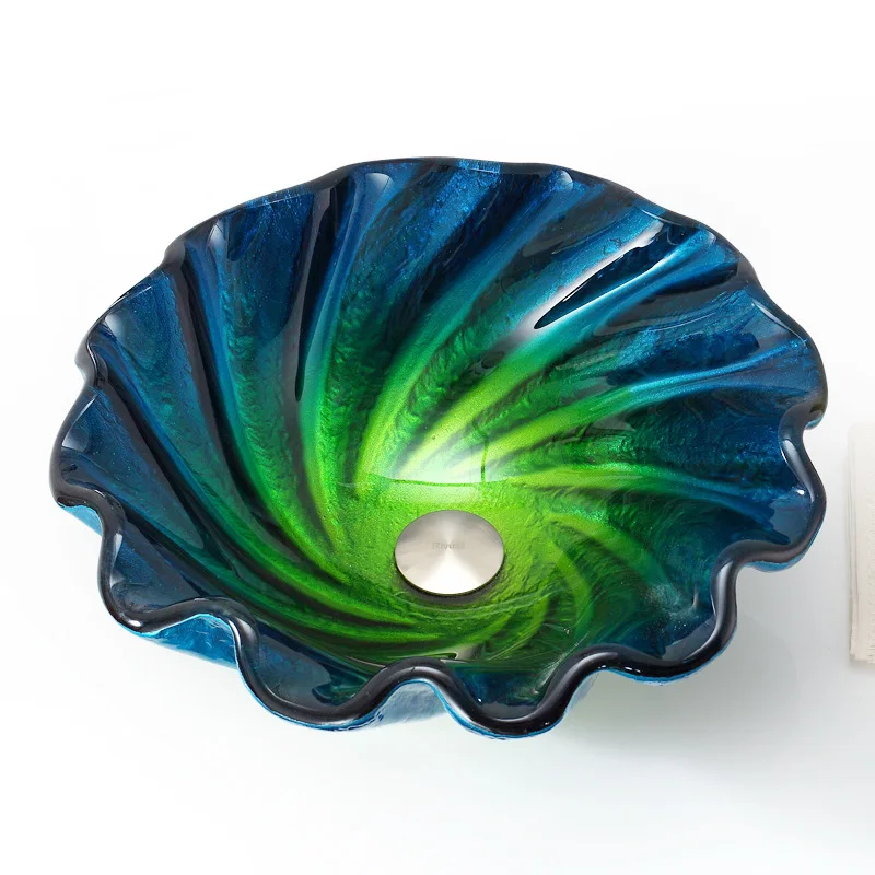 

The strength of the factory investment glass wash basin washbasin bathroom blue ocean art wash basin