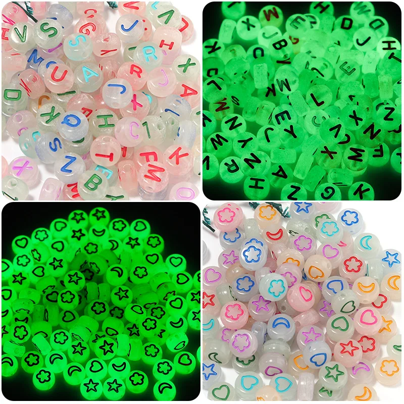 

100pcs/lot Acrylic Color Love Digital Luminous Beads Oblate Letter Beads Luminous Scattered Beads Handmade Bohemia