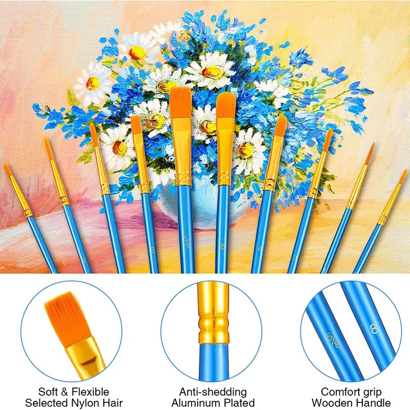 

10Pcs Paint Brushes and 3Pcs Acrylic Paint Palette Clear Paint Tray 11.8 x 7.9 Inch Art Palette for DIY Art Painting