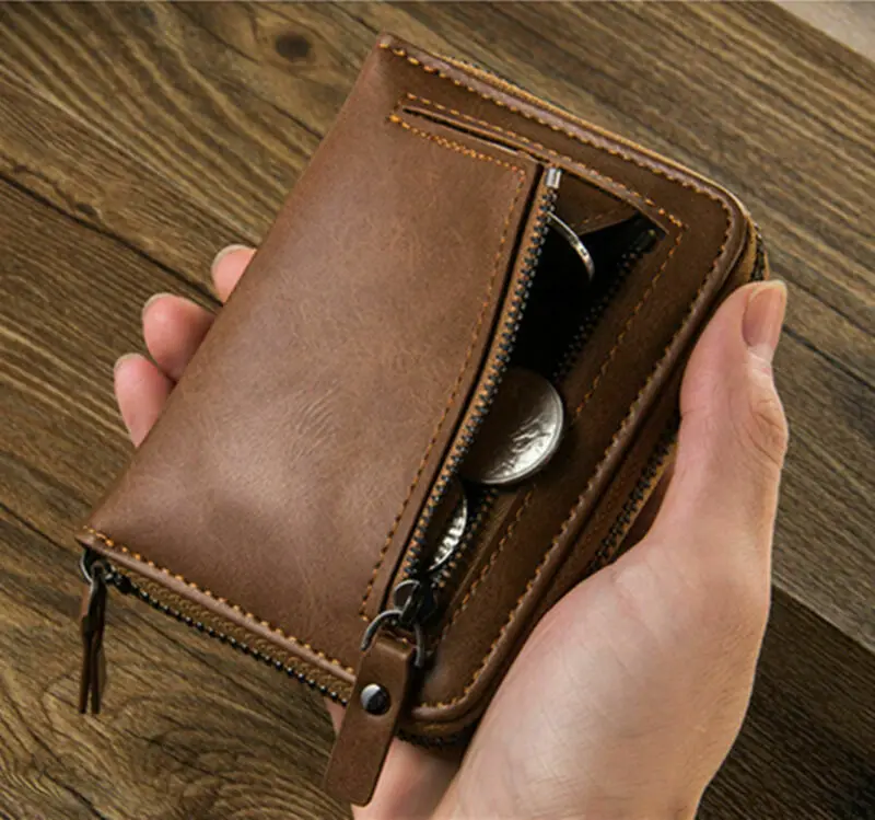 Hot Fashion Men's Leather Business Wallet With Coins Pocket Zipper Purse Brown Black | Инструменты