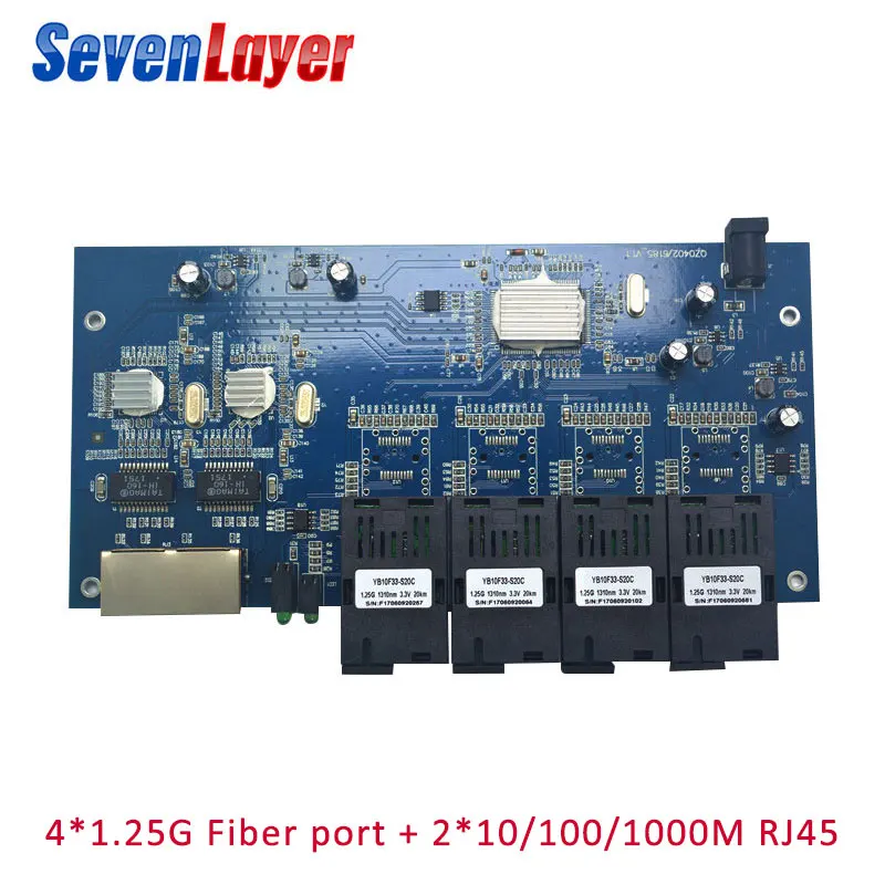 Волоконно-оптический коммутатор 4 1,25G SC 2 1000M RJ45 промышленный гигабитный Ethernet коммутатор одномодовый одноволоконный PCB