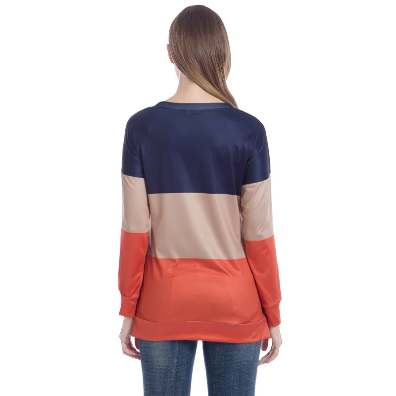 

Spring Autumn Stitching Contrast Color Women's Shirts New Round Neck Long-sleeved Women's Tops Casual Loose Women's Shirts