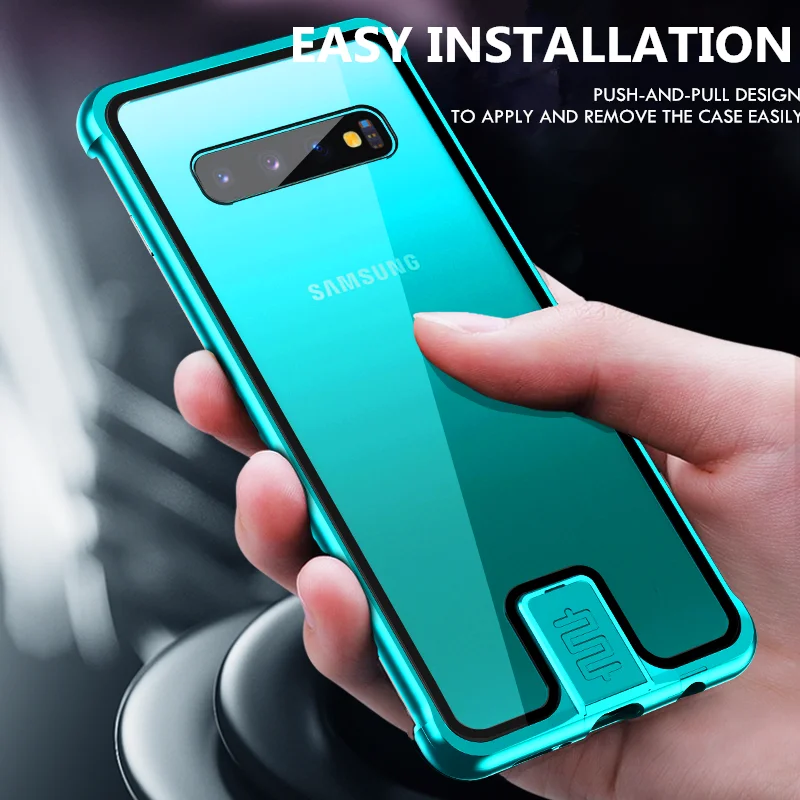 Металлический бампер OMEVE для Samsung S10 Plus прозрачный чехол из закаленного стекла Galaxy