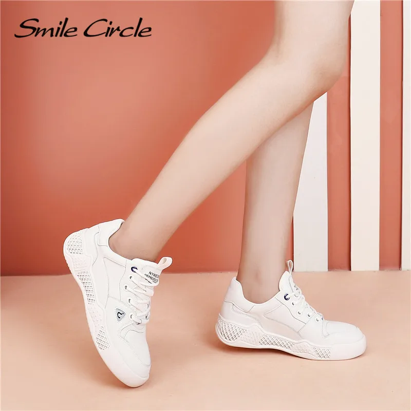 Женские кроссовки Smile Circle белые туфли на плоской платформе из натуральной кожи