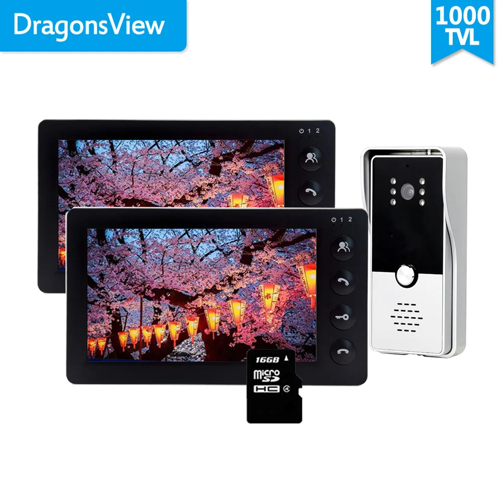 Dragonsview 7 дюймовый видеодомофон 2 монитора проводная домашняя система внутренней