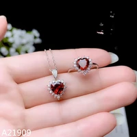 kjjeaxcmy boutique jewels 925 sterling silver inlaid natural garnet gemstone female pendant necklace ring set support detection