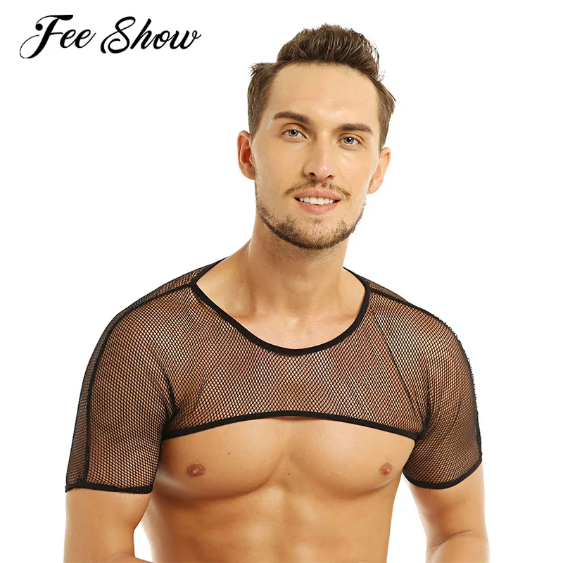 Пикантные Для мужчин прозрачные пикантные сетчатые ажурные укороченный топ гей