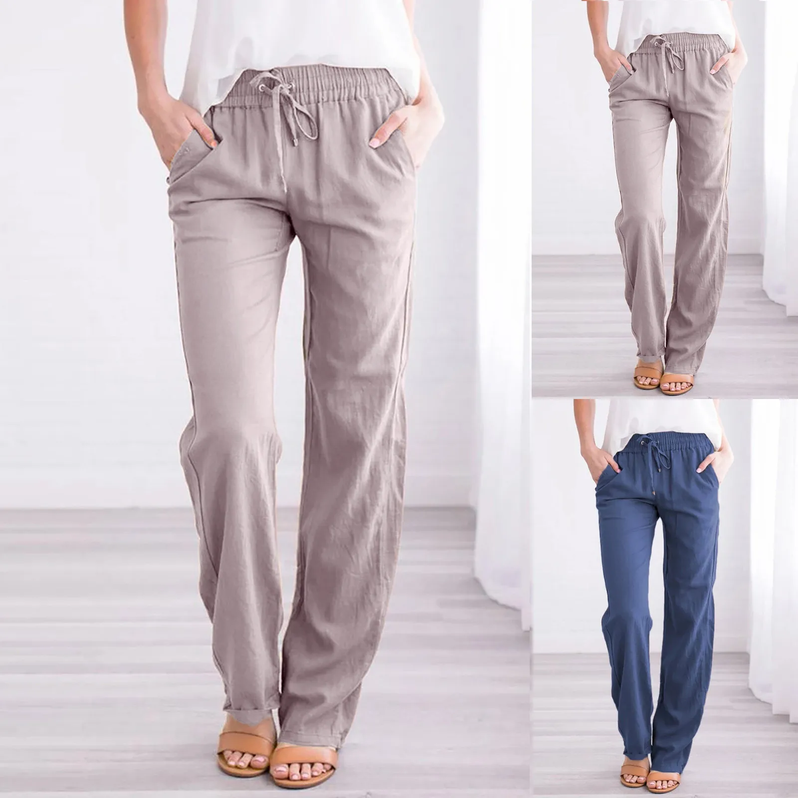 

Women Pants 2021 New High Waist Casual Summer Pants Long Trousers Female Cotton Linen Long Straight Pants pantalones spodnie