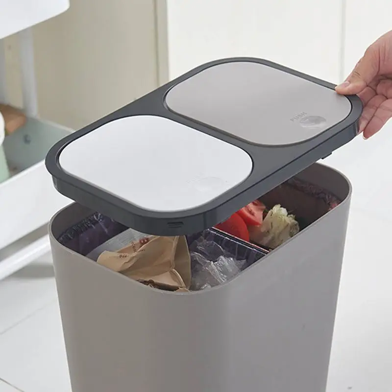 Kitchen Trash Sorting Container Household Flip Can Garbage Bin Waste Basket Dry and Wet Classified Rubbish with Lid | Дом и сад