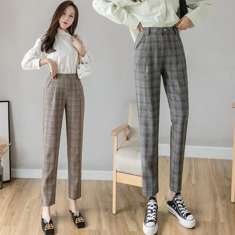 

Plaid Harem Pants Women's New Autumn Winter 2020 High Waist Slim Casual Pants