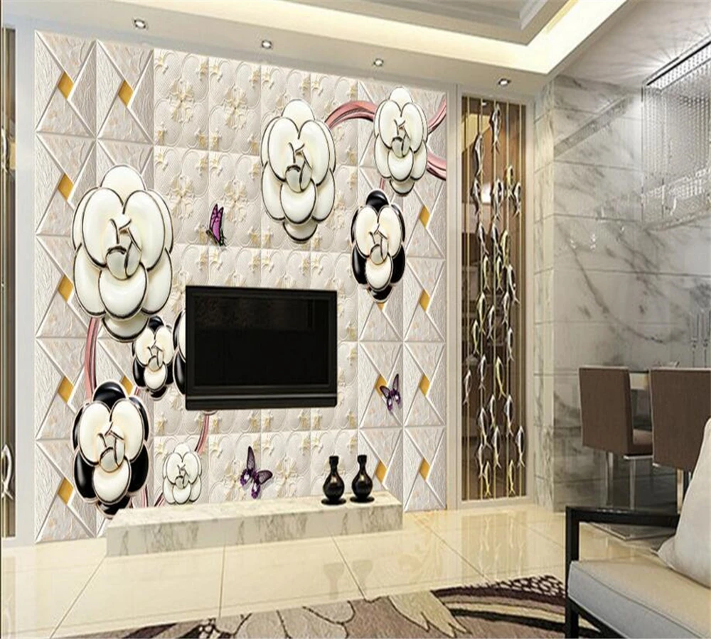 Beibehang большие пользовательские обои плитка мягкая рельефная Камелия для