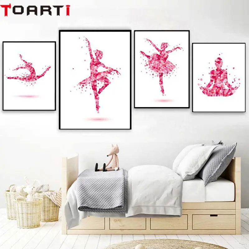 

Розовая Танцующая балерина йога искусство декоративная живопись Безрамная сердцевина стена искусство внутренняя живопись декоративная ж...