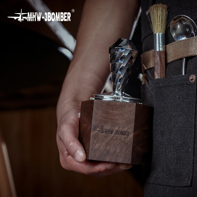 

MHW-3BOMBER Portafilter Holder 58mm Universal Solid Wood Hexagonal Design Espresso Coffee Bar Barista Tools Tamp Station