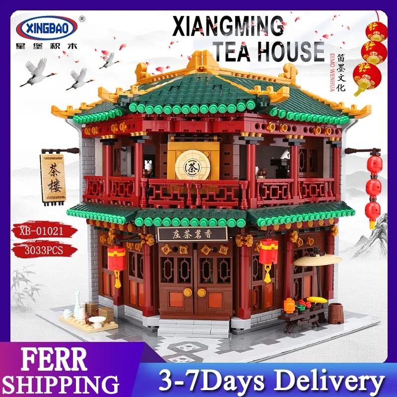

XINGBAO 01021 Chinese Street Building Series 3033Pcs The Toon Tea House Set Building Blocks Bricks Old Architecture Model Sets