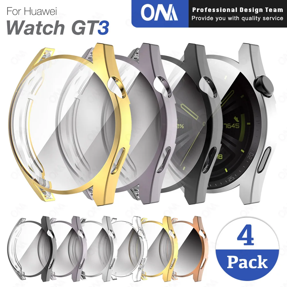 

4-Pack Screen Protector Case for Huawei Watch GT3 GT 3 GT2 2E Pro 42mm 46mm TPU Smartwatch Cover Protective Bumper for Watch 3