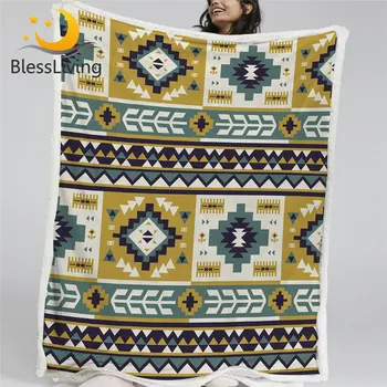 BlessLiving Aztec Blankets For Beds Ethnic Sherpa Fleece Blanket Oriental Geometric Linen Blanket Retro Custom Blanket Cobertor 1