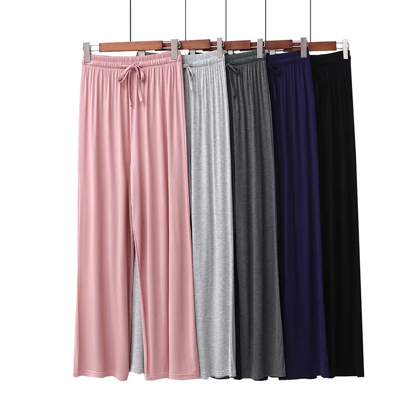 Летние прямые длинные брюки из модала средней посадки Женские однотонные для сна